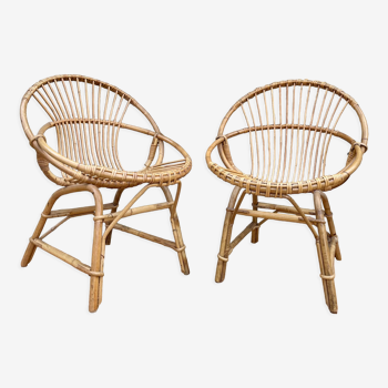 Paire de fauteuils vintage en rotin