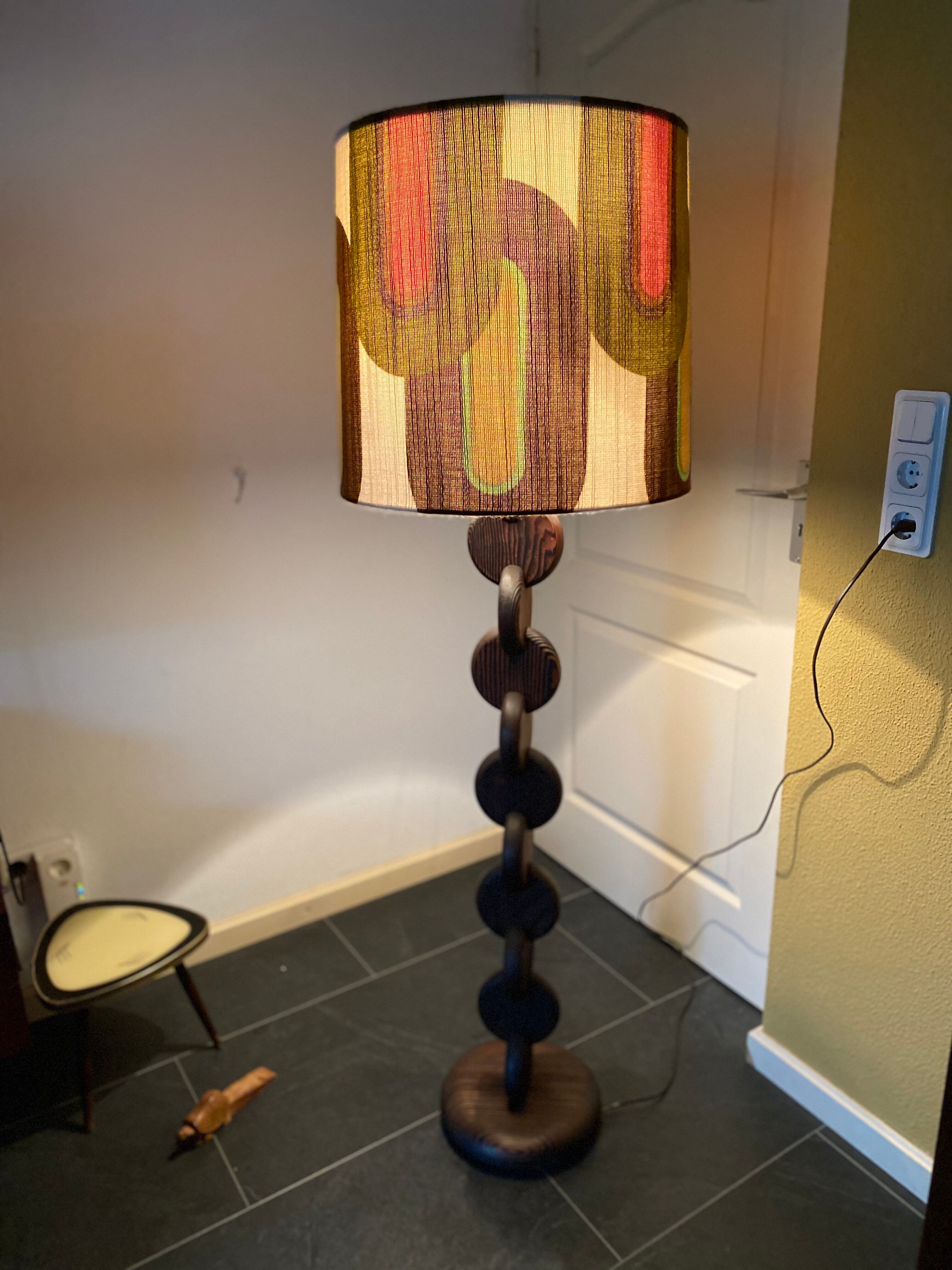 Brutalist Carved Wood Floor Lamp