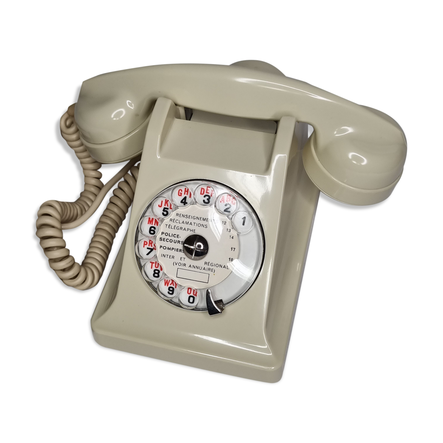 Vintage phone "PTT" in Bakelite, white, from the 60s