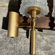 Old pair of wall sconces by Maison Lunel in brass and glass.