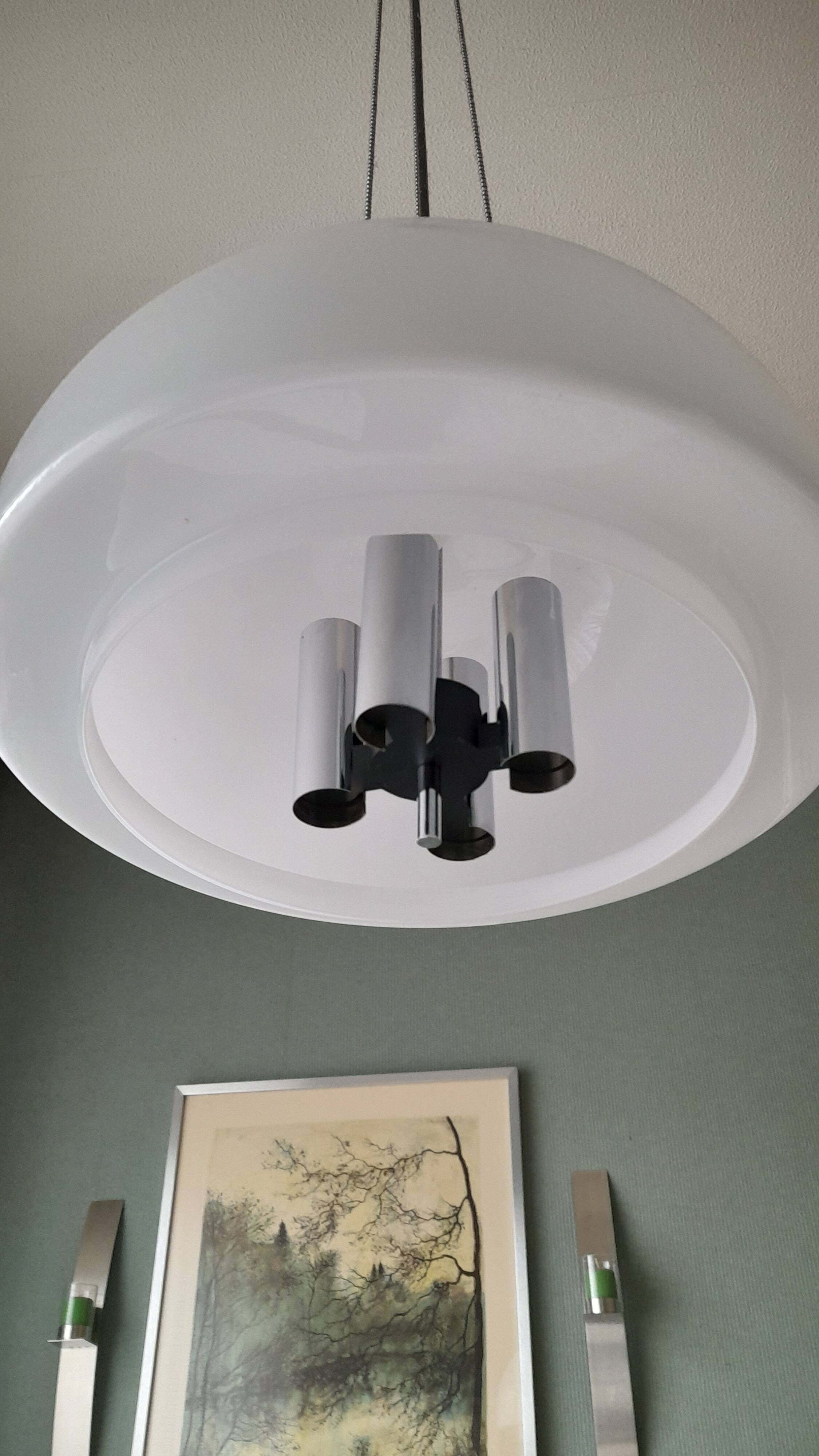 Mouth-blown 70's opaline pendant light from Limburg (Germany)