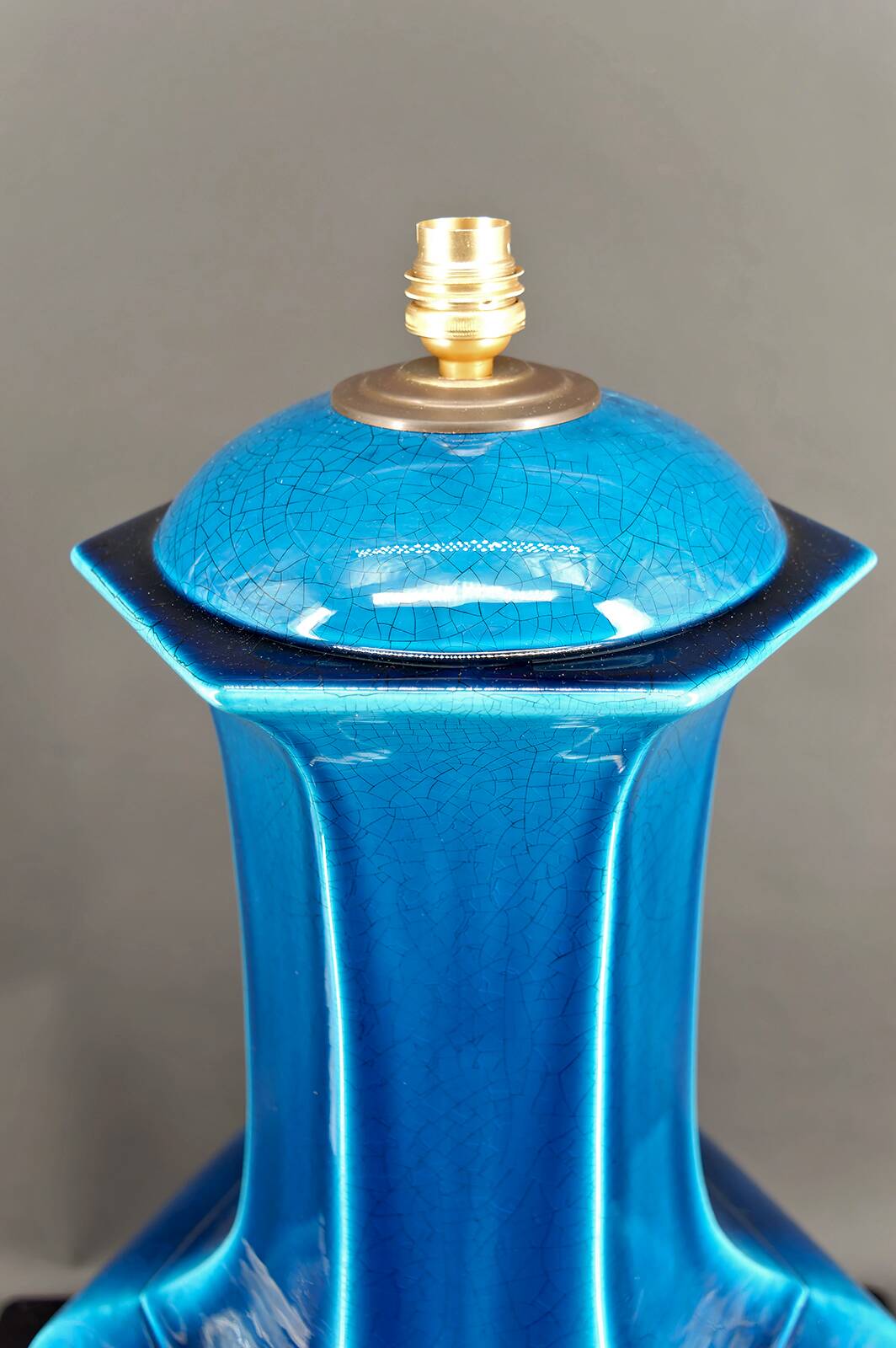 Important Porcelain Lamp with Blue Crackle Enamel, France, Circa 1940