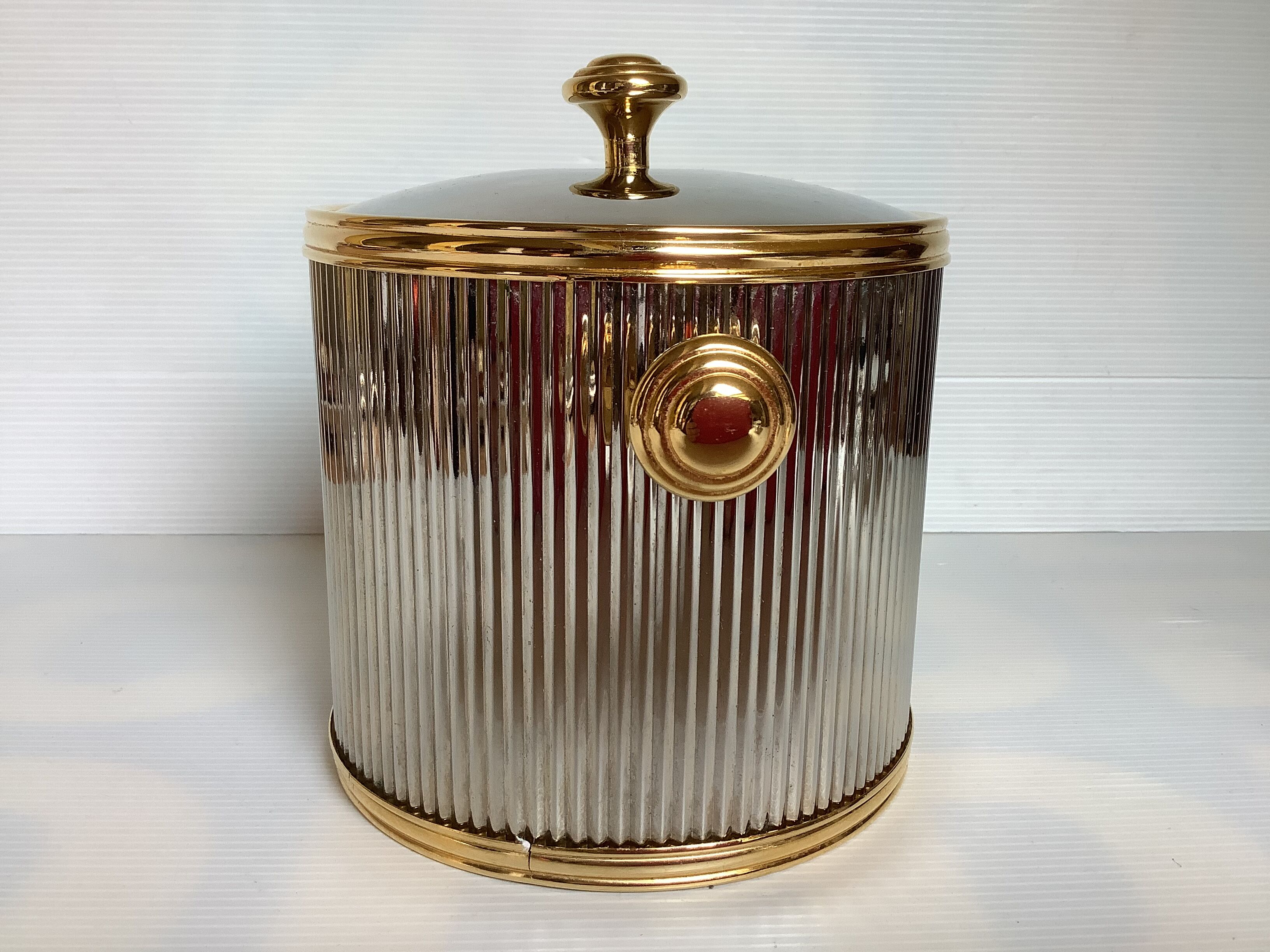 Vintage chrome and gold metal ice bucket