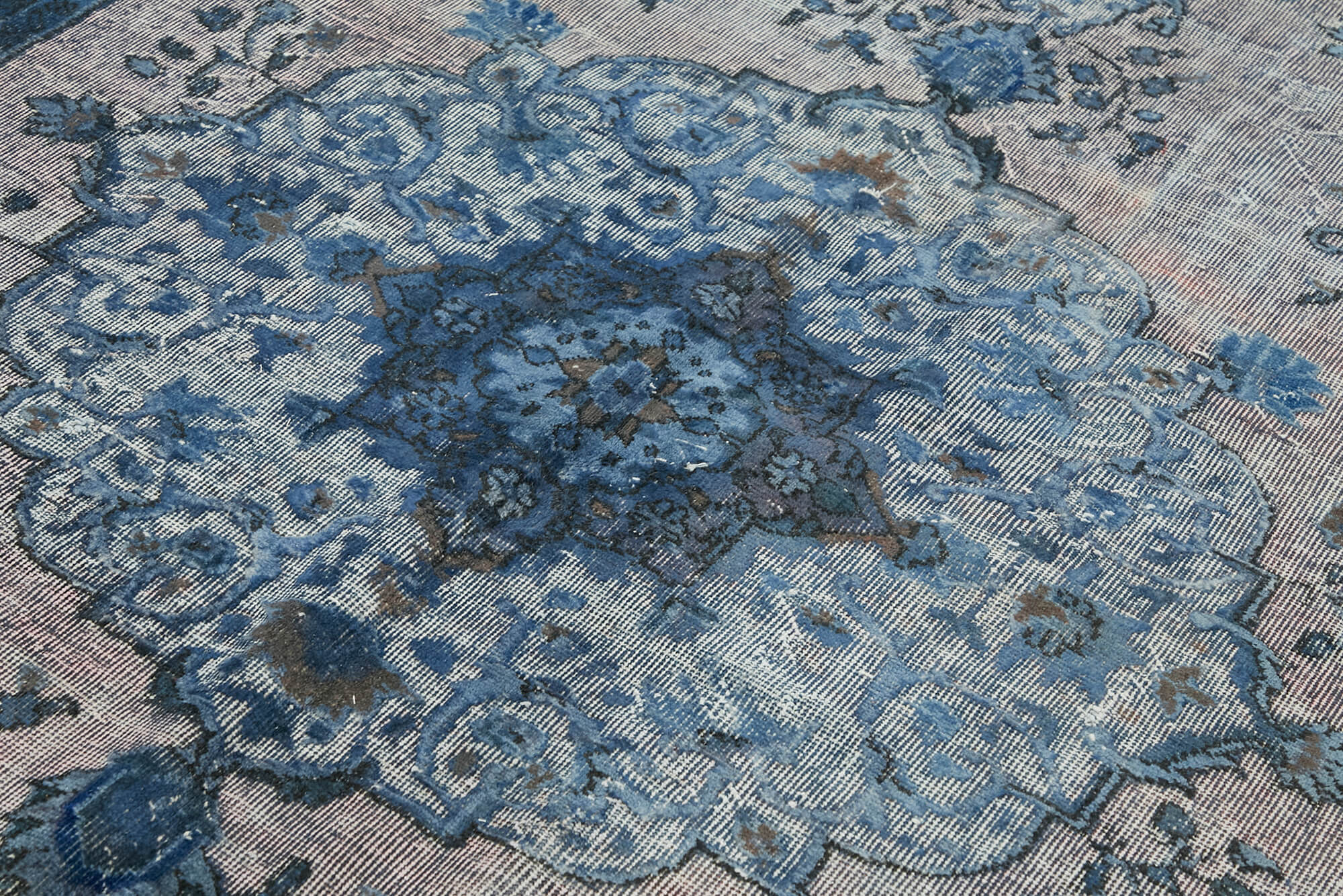 Handwoven overdyed anatolian 1970s 206 cm x 316 cm blue carpet