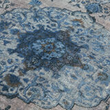 Handwoven overdyed anatolian 1970s 206 cm x 316 cm blue carpet