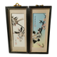 Adorable Pair of Asian Chinese Relief Bird Paintings Made in Vintage Feather