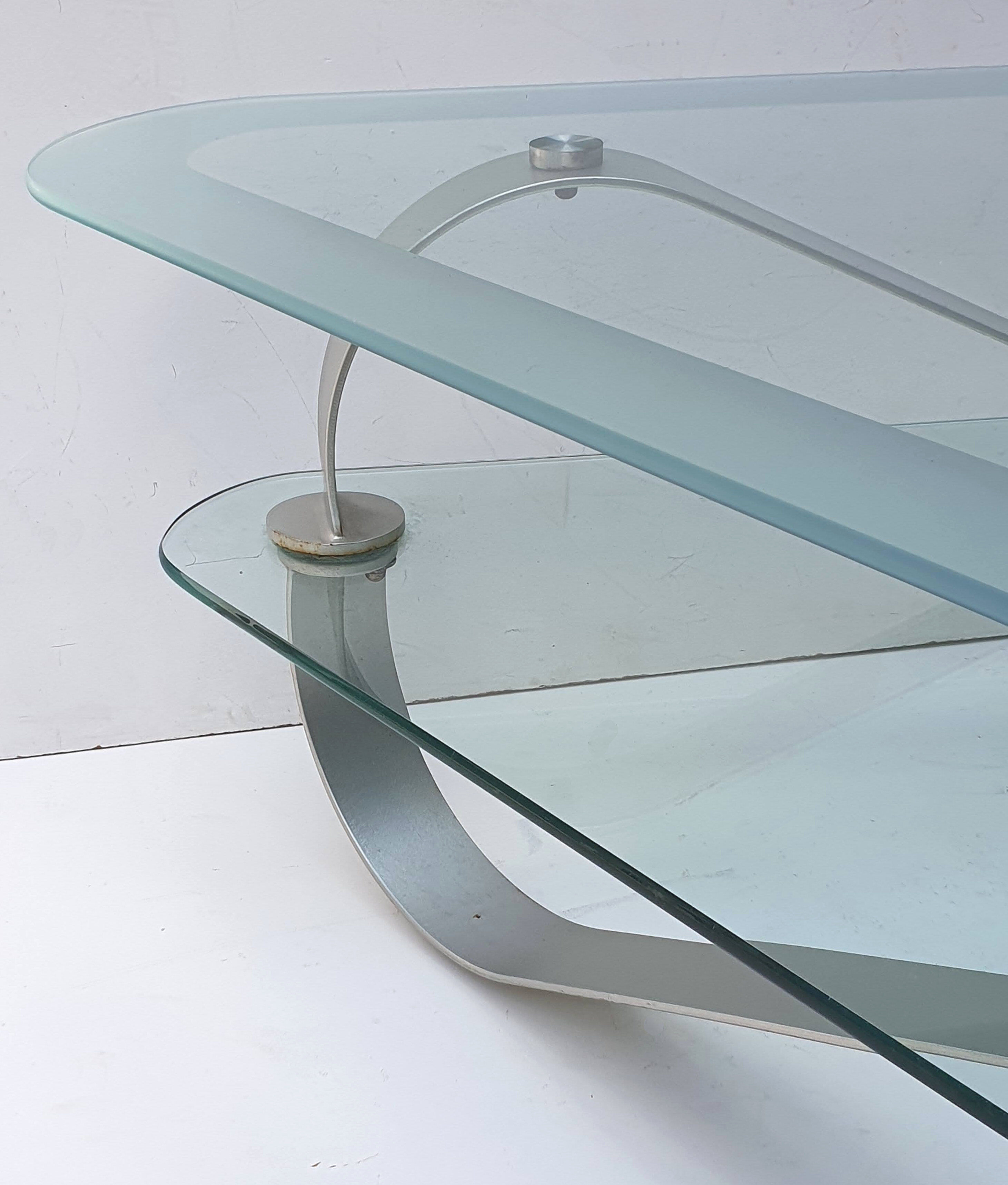 Brushed metal and smoked glass coffee table from the 1970s