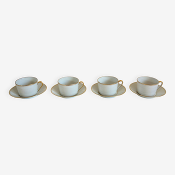 4 golden filé coffee cups Limoges creation by Dessagne, 1940s