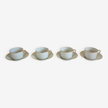 4 tasses à café filé doré Limoges création Dessagne, années 40