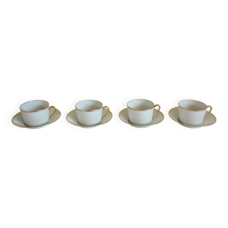 4 golden filé coffee cups Limoges creation by Dessagne, 1940s