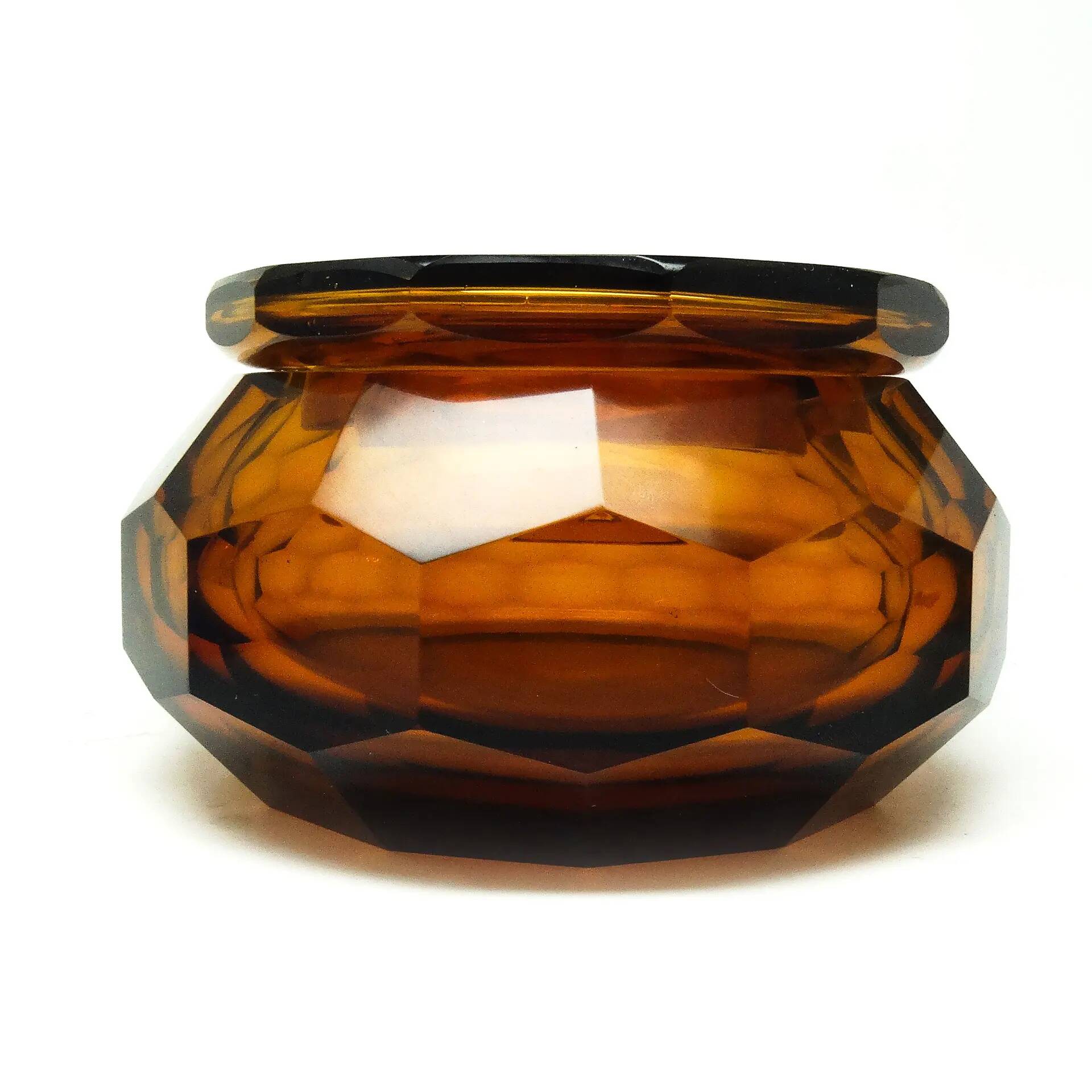 Art Deco bonbonniere, honey crystal, Moser, Czechoslovakia, 1930s