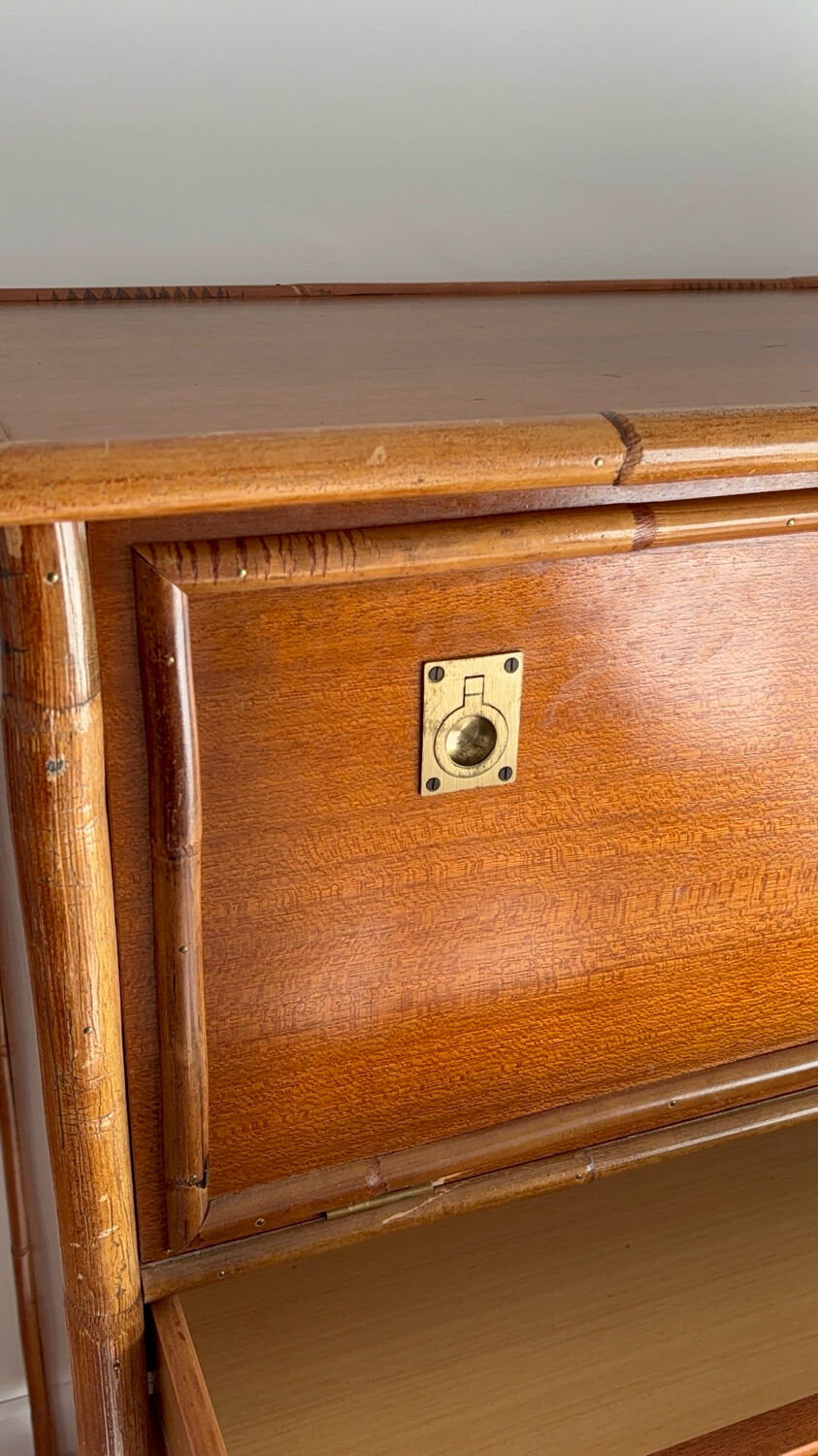 1970s wooden and bamboo bar cabinet