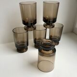 Set of 6 glasses with liqueur in smoked glass design 70s