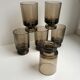Set of 6 glasses with liqueur in smoked glass design 70s