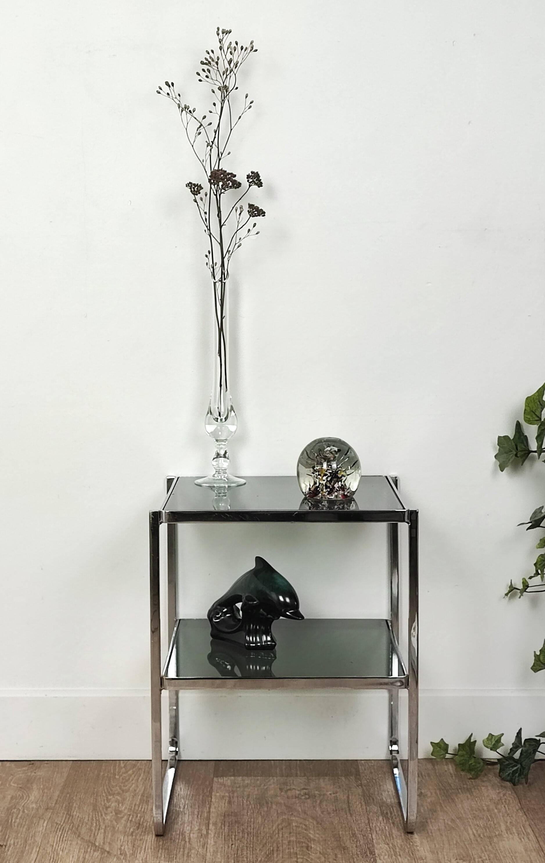 Chrome and glass side table