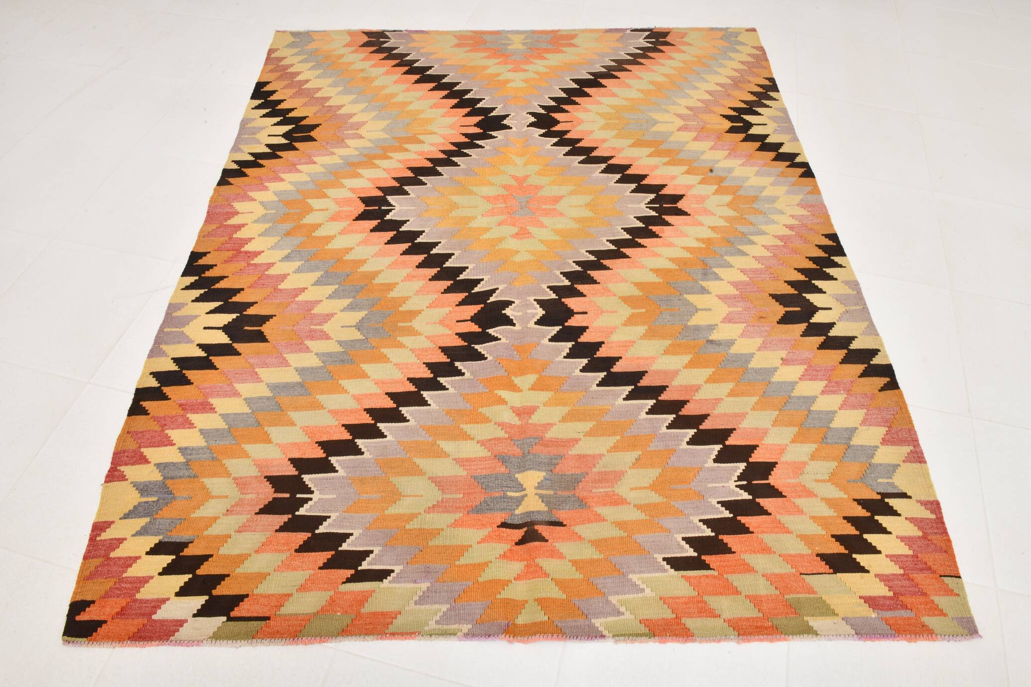 6x7 Faded Orange Area Handknotted Kilim Rug,