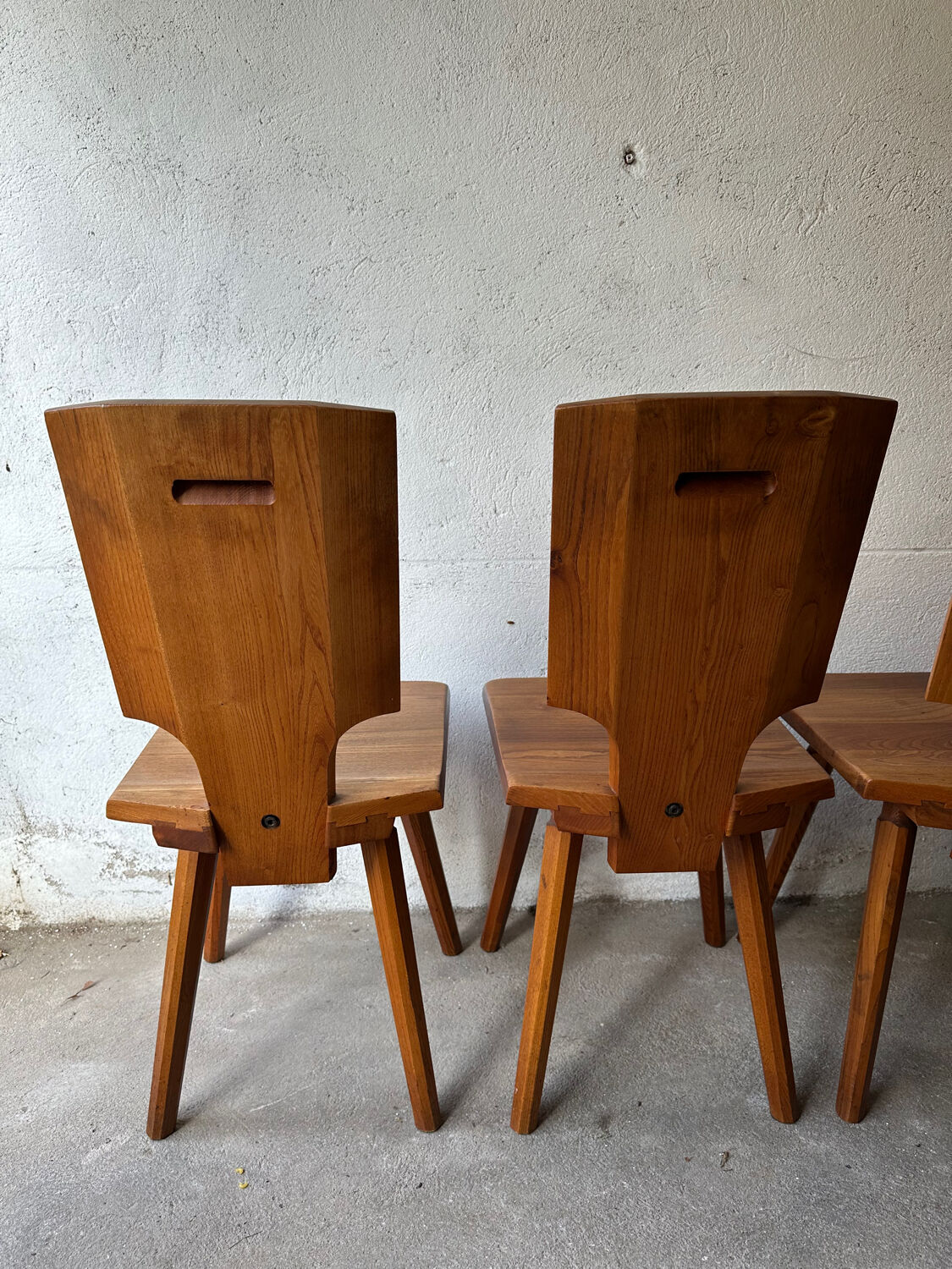 4 S28 elm chairs by Pierre Chapo, 1970