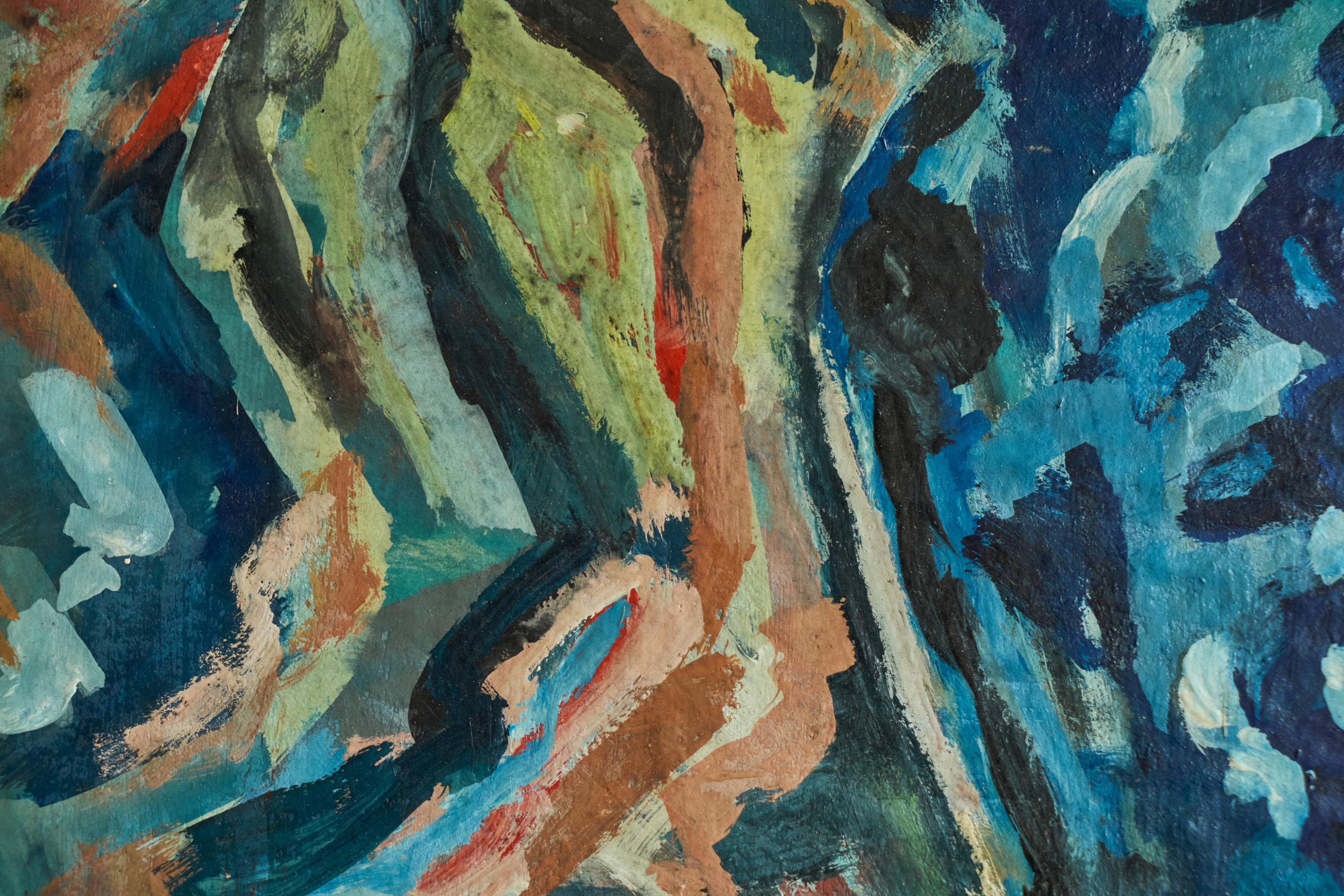 Scène de table moderniste, huile sur carton, années 1960