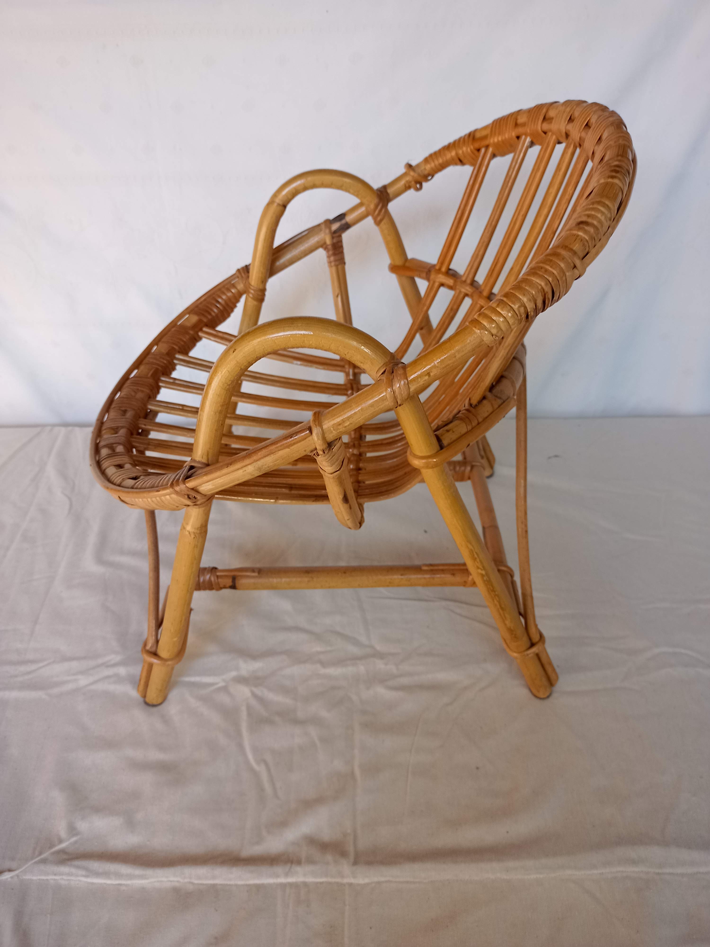 Vintage bamboo children's armchair and cushion
