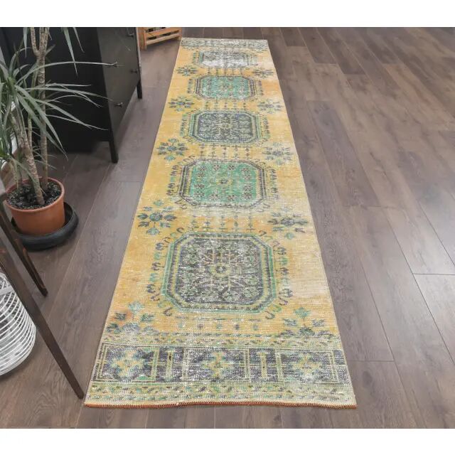 Tapis floral turc vintage noué à la main des années 1970 80x354