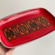 Plateau / plat de service vintage en émail rouge SILIT