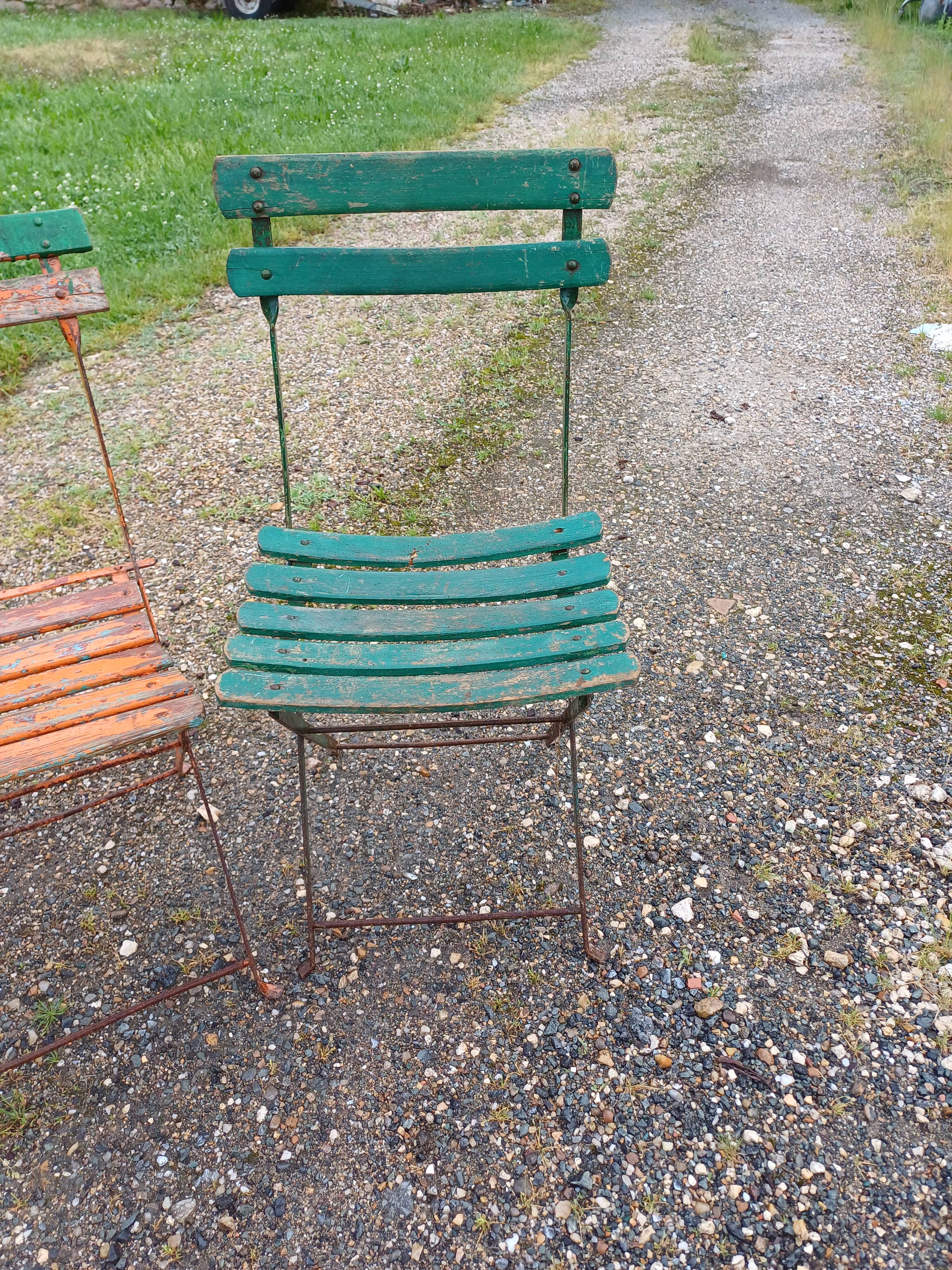 12 folding iron and wood garden chairs