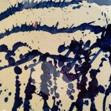 large round dish jatte salad bowl glazed terracotta blue cream