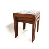 Set of 3 nesting tables in rosewood and ceramics, Sweden, 1960