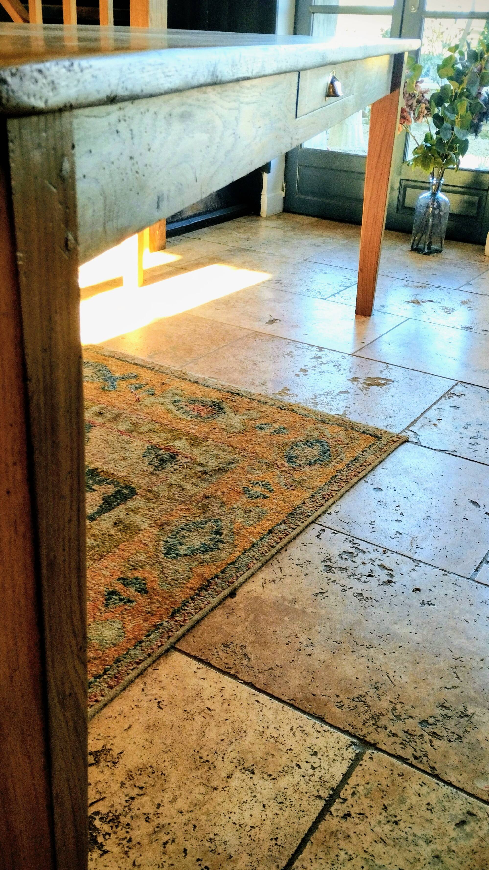 Solid oak farmhouse table with central drawer and extension