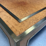 Brass and burl wood coffee table by Jean Claude Mahey, 1970s