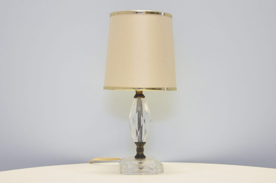 Vintage geometric glass lamp with beige and gold lampshade
