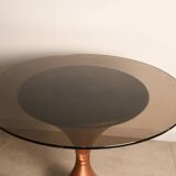 Copper table, smoked glass top from the 60s