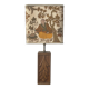 Wooden lamp with carved plant decoration from 1930-50, sold with a 1970 lampshade.
