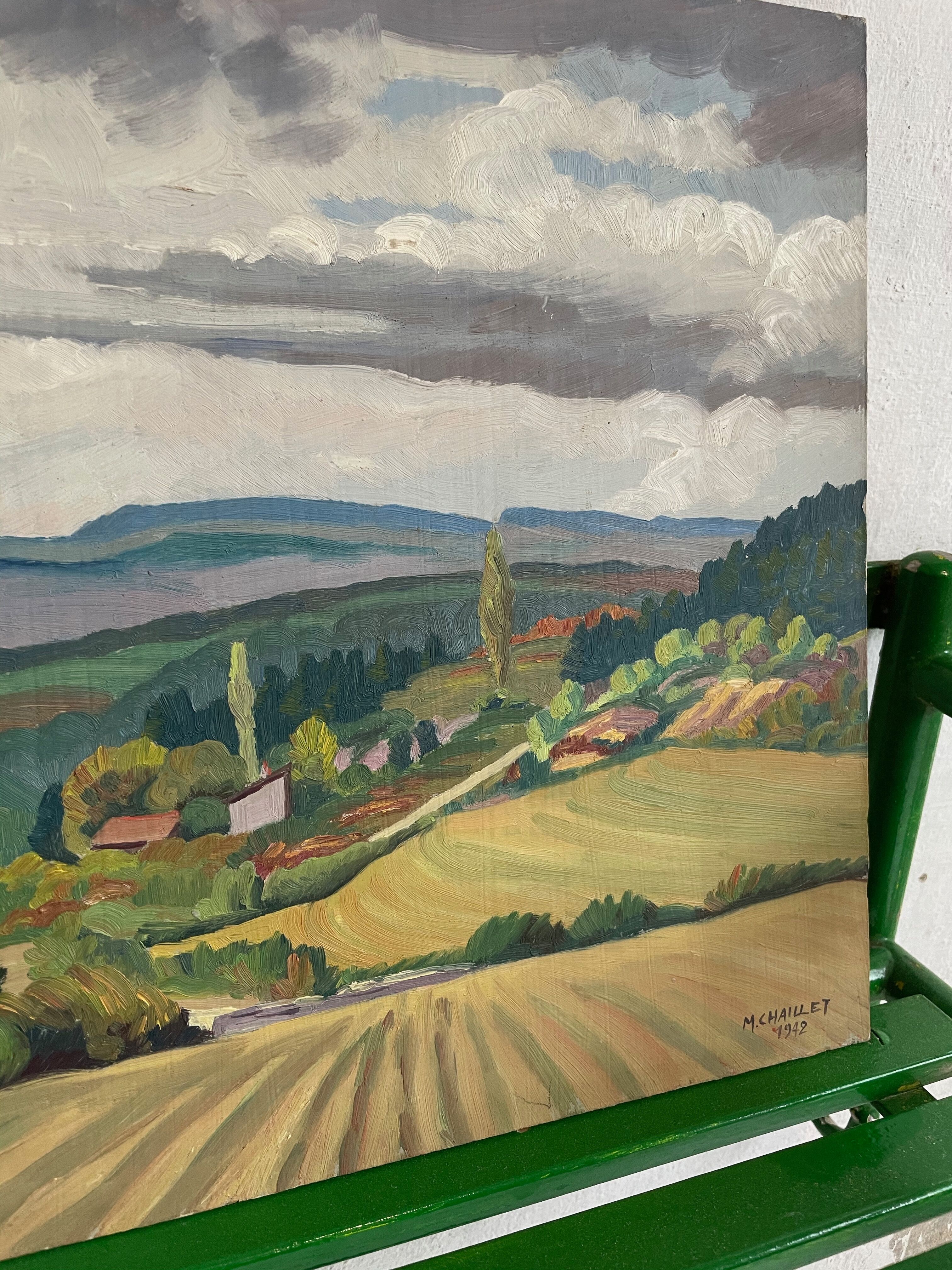 Painting oil landscape countryside 1942