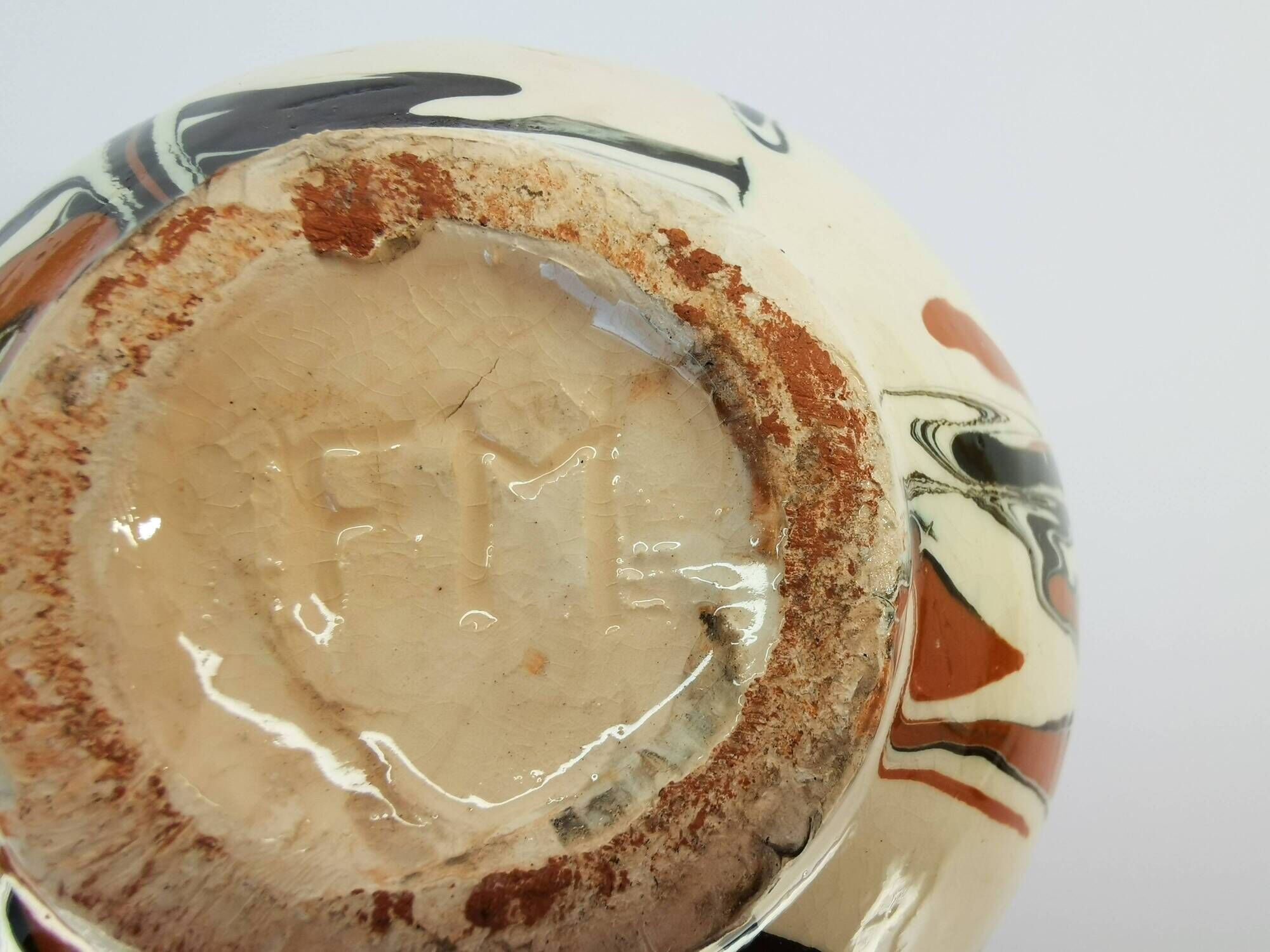 Round vase / signature fm / 1970s / mid-century / modernist / french ceramics
