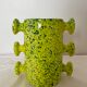 Handmade green speckled yellow ceramic vase with abstract handles