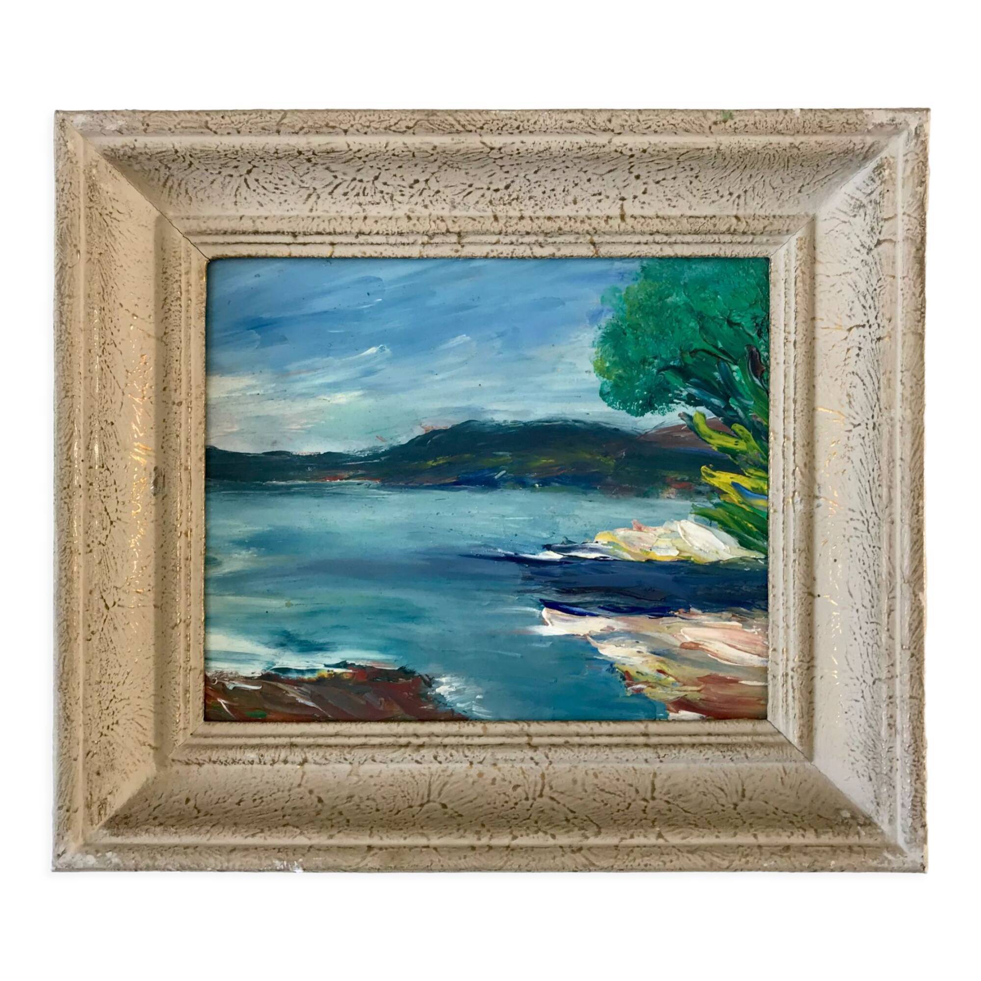 Painting landscape sea framed 50s