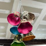 Lampshades in suspension in multicolored fabric