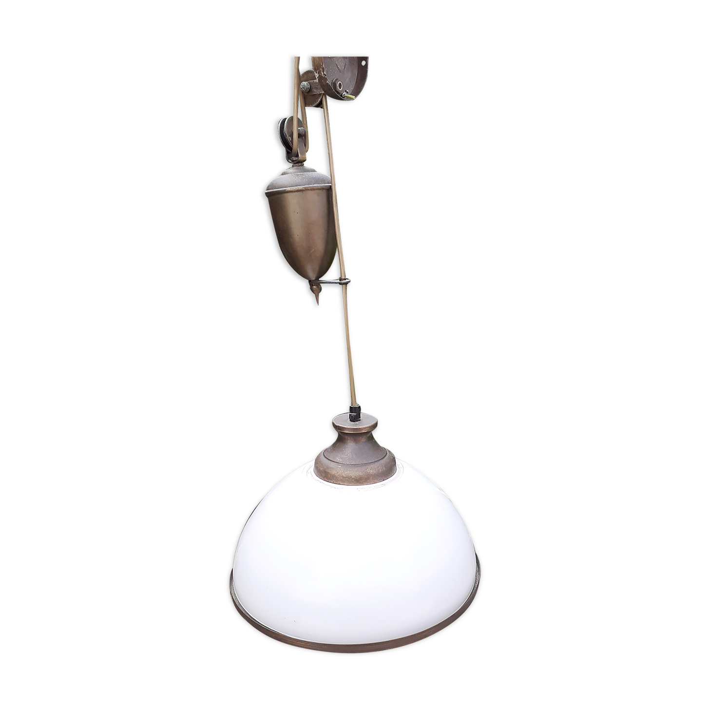 White opaline chandelier. Back and forth.