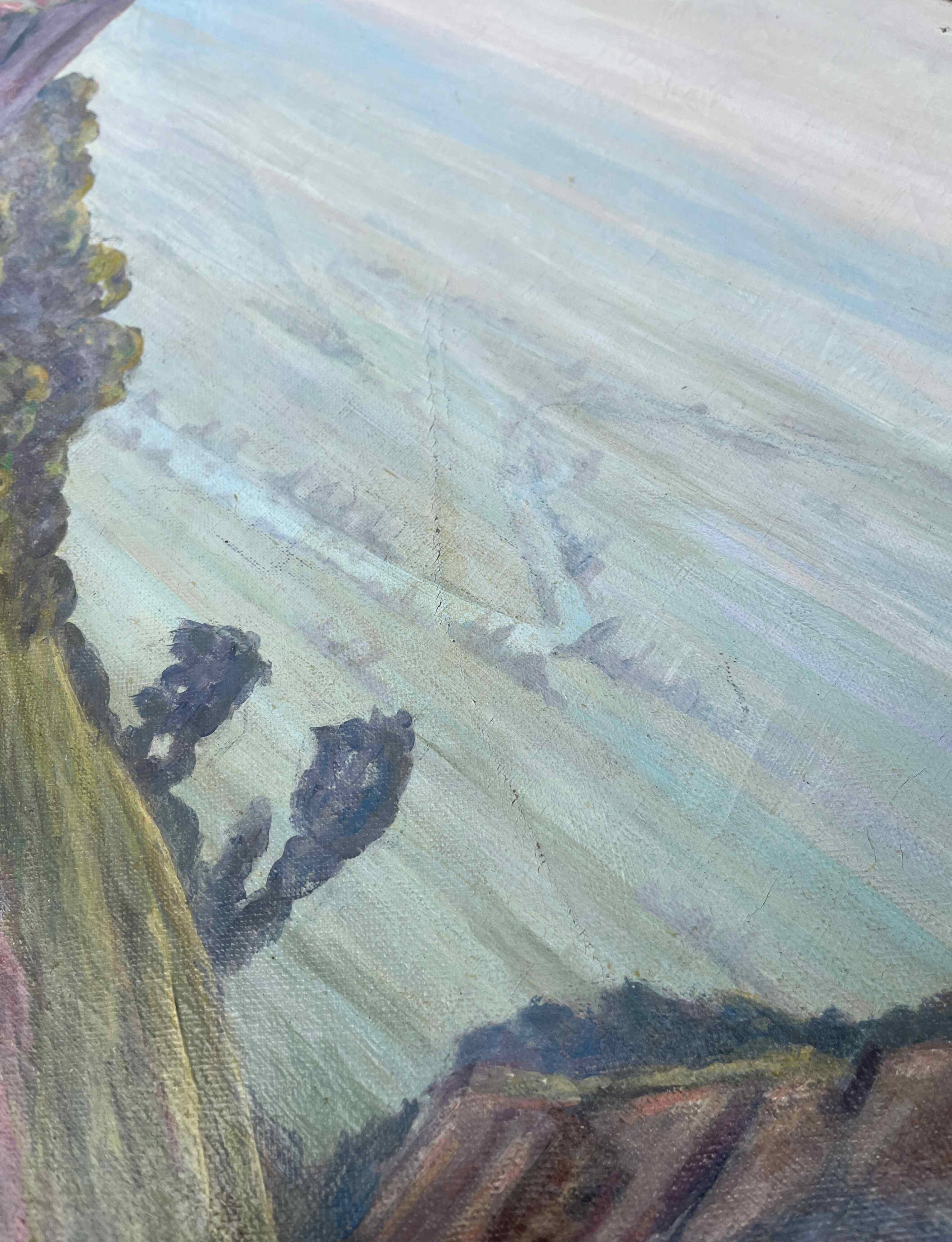 Large HST painting "Animated landscape" Dauphiné Creuse (?) signed P. Richard 1941