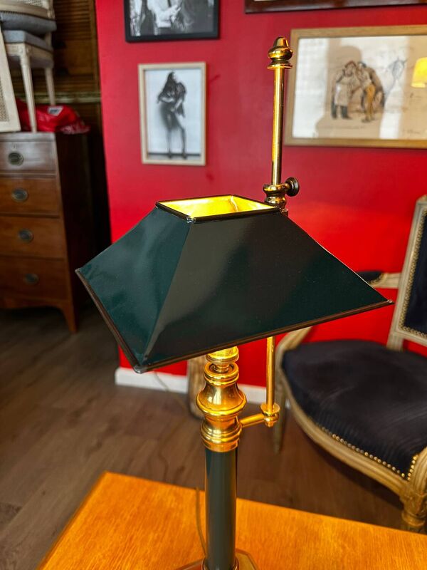 Grande lampe Bouillotte Empire en Laiton et Tôle Laquée Restaurée - H6