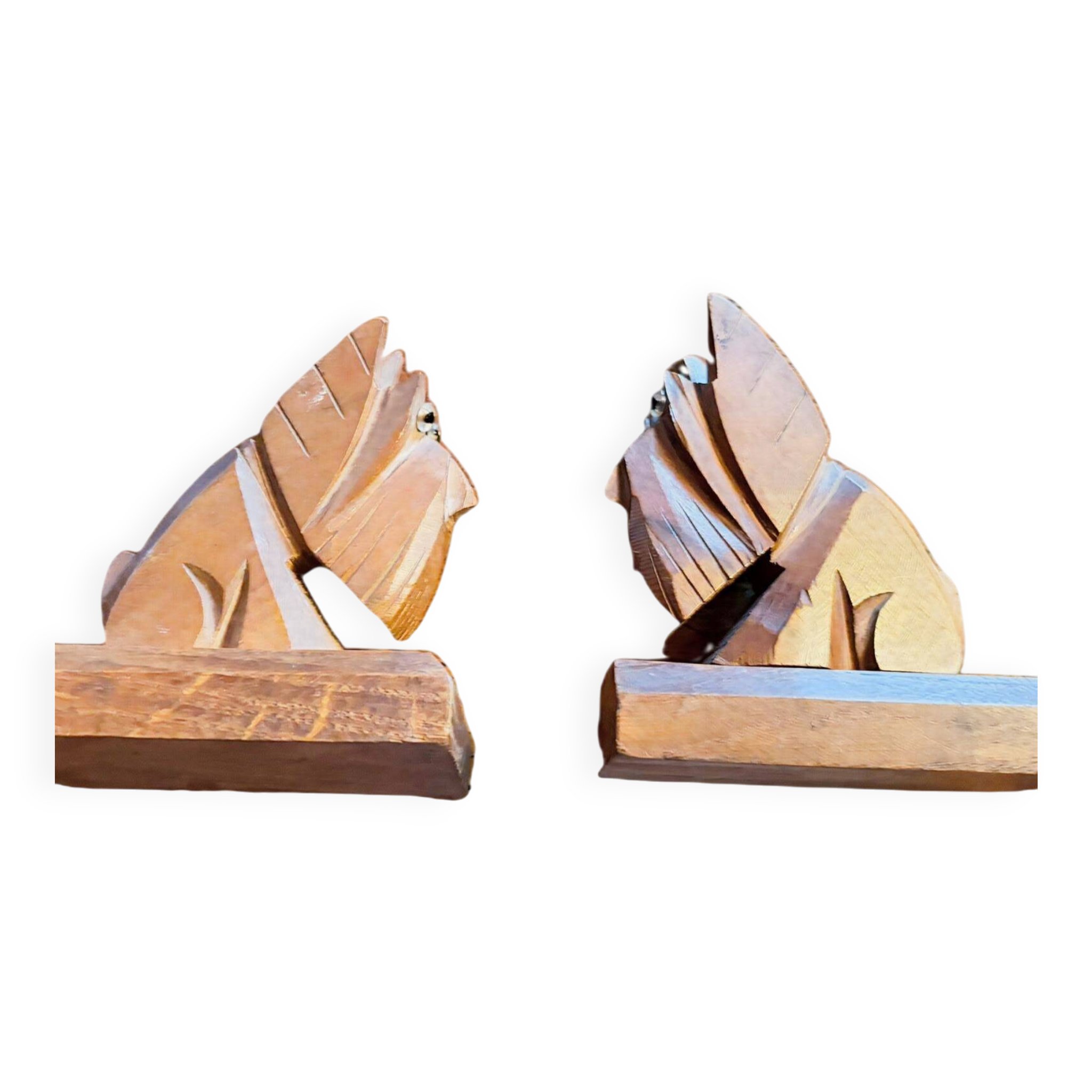 Vintage carved wooden bookends – Scottish Terrier dogs
