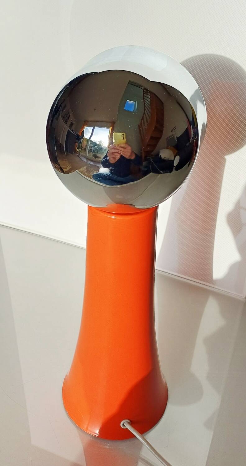 Space Age orange vintage lamp 1970 – lacquered metal & chrome