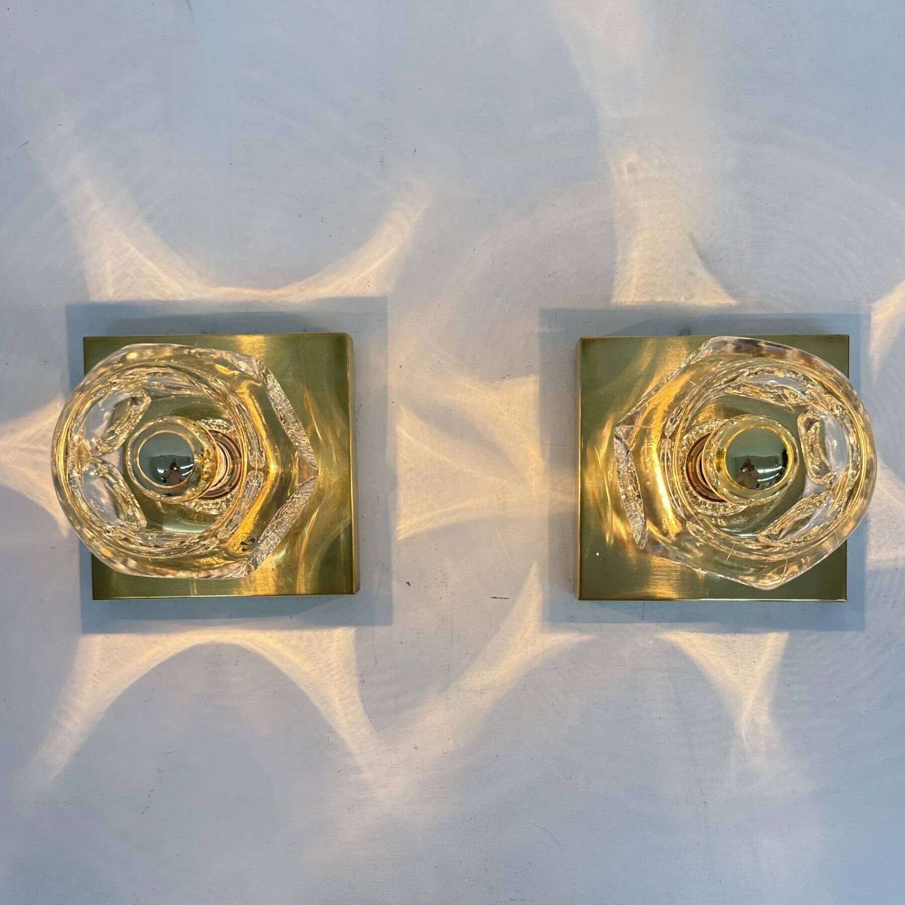 Pair of Peil & Putzler ice cube glass wall lamps, 1970s