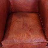 Cowhide Leather English Chesterfield Club Chair in a Light Red Tone