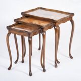 Vintage Nesting Tables with Rattan and Glass Top by Jason Møbler, 1960s, Set of 3