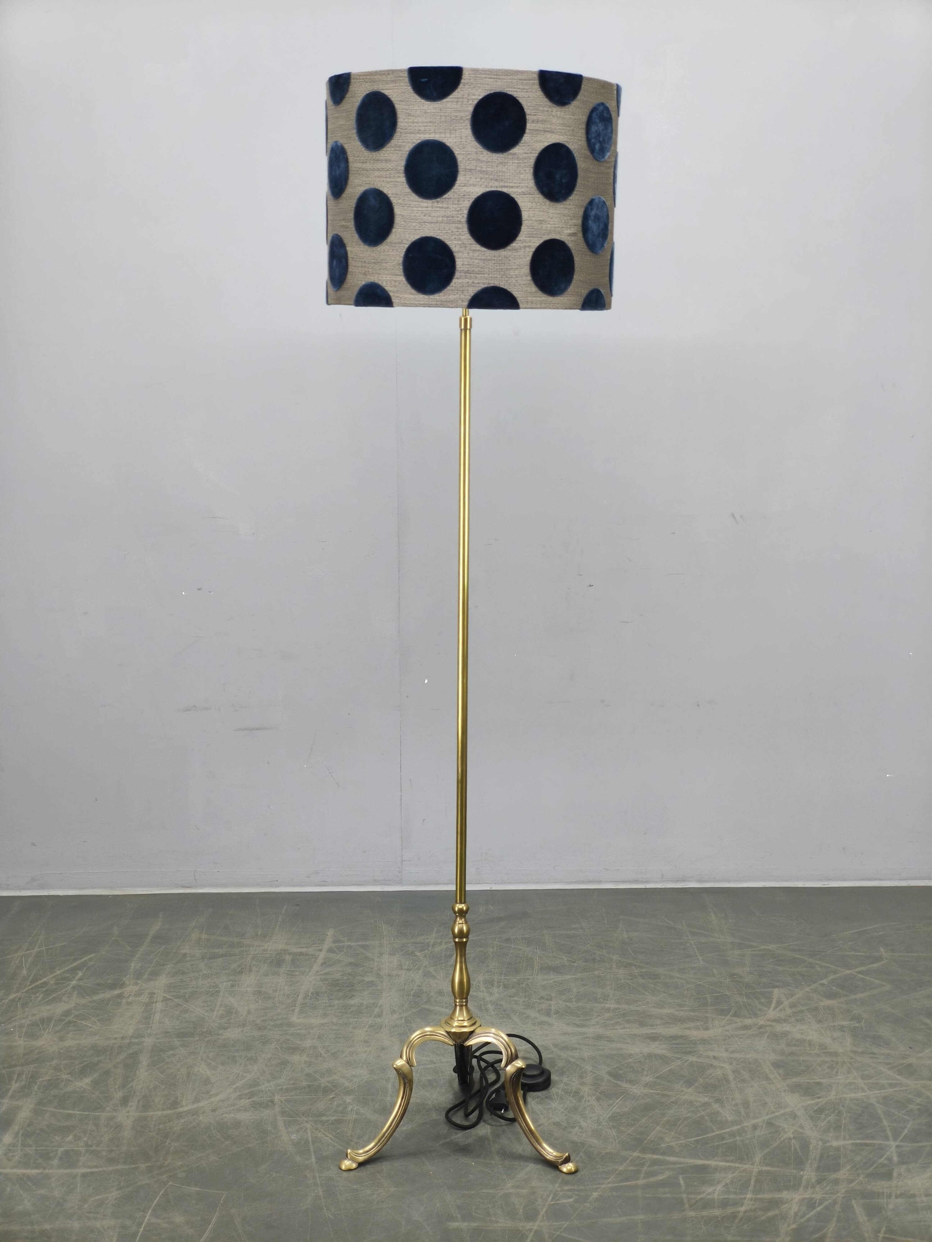 Hollywood regency brass floor lamp with romo shade, italy 1950s