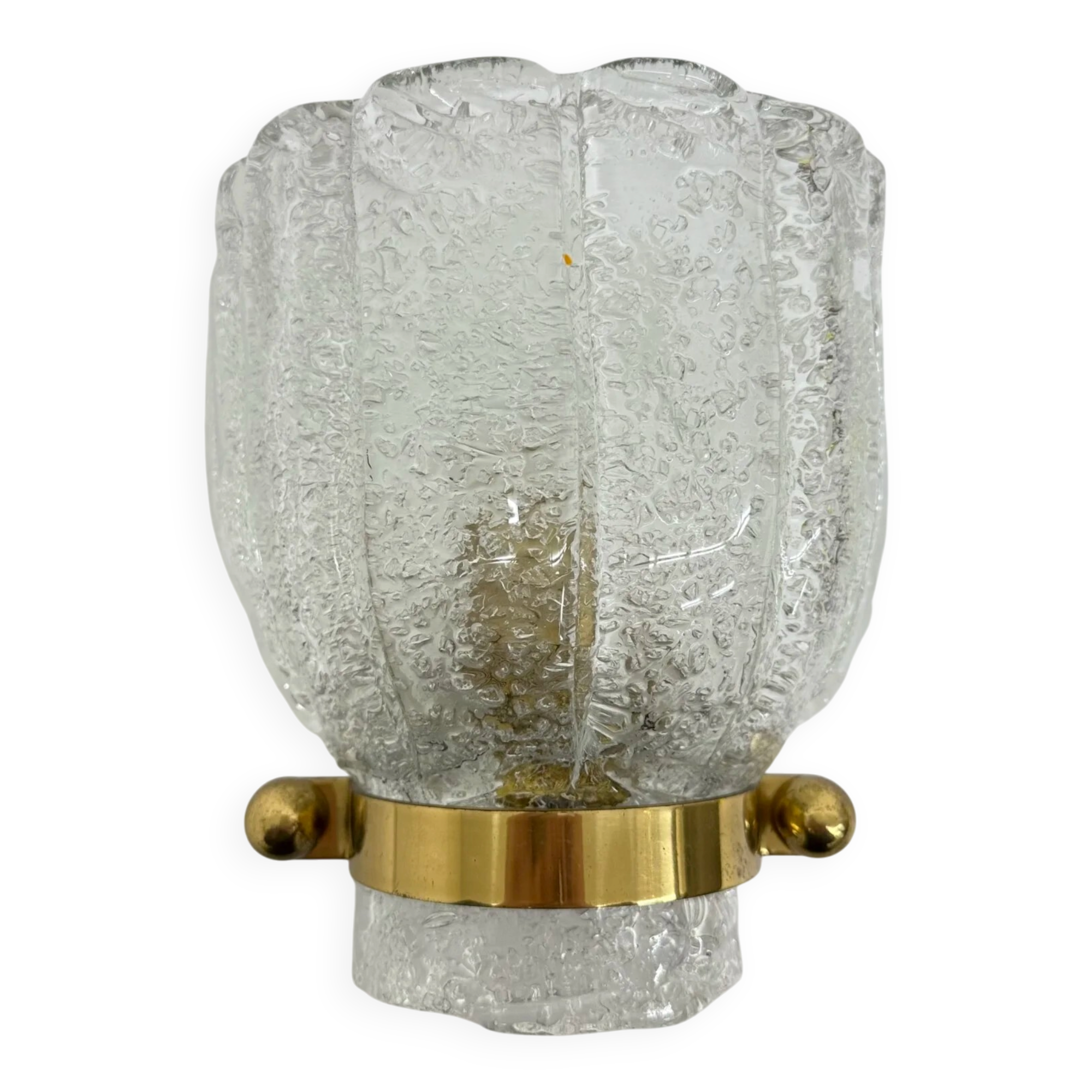Vintage Hillebrand wall lamp ice glass with brass, 1970s Germany