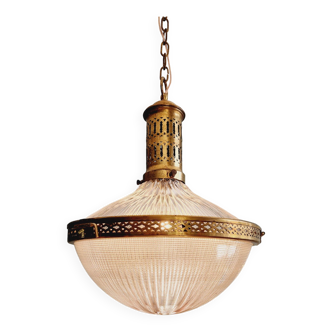 Large Holophane pendant light in prismatic glass, 1920s-30s