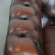 Dark brown English cowhide leather chesterfield armchair